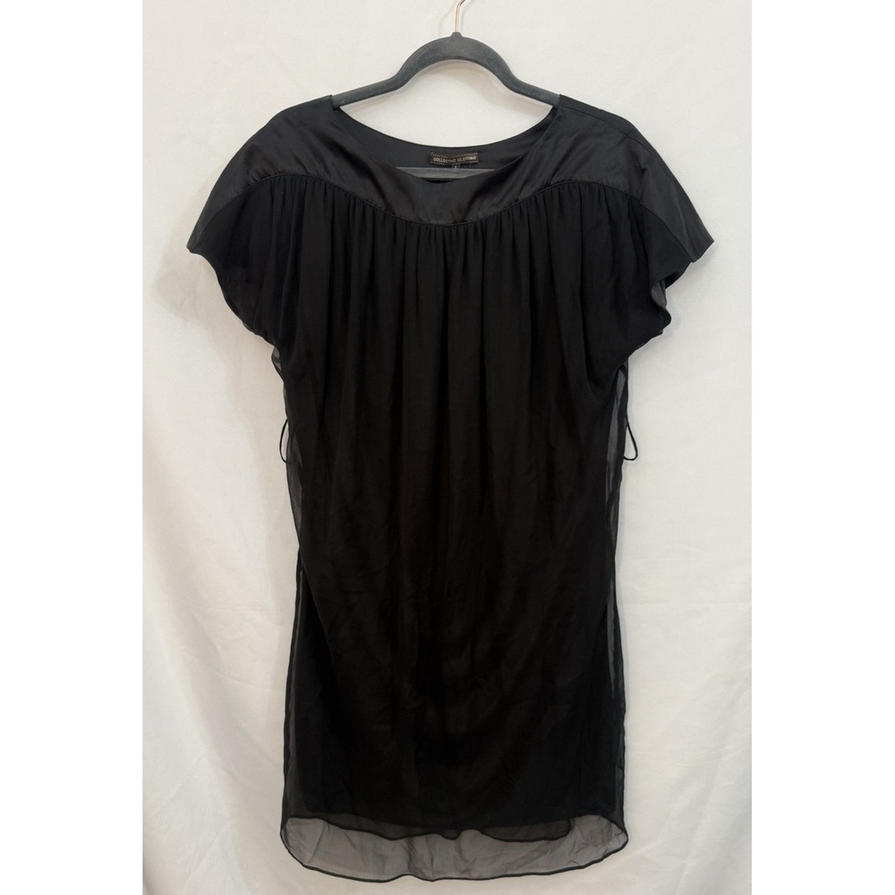 COLLECTIVE CLOTHING 100% Silk Black Sheath Dress Lined Womens Size S *NO BELT